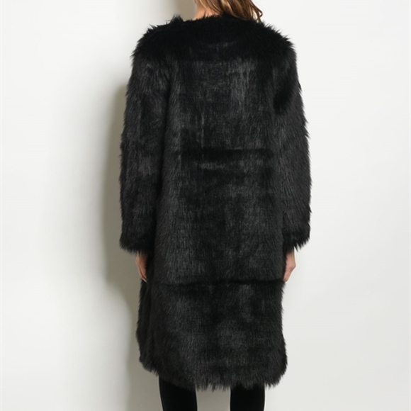 LAST 1 XS! ! BLACK FAUX FUR LONG COAT! - Picture 3 of 5